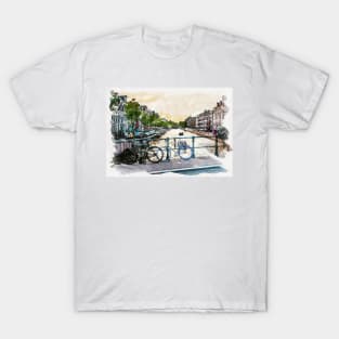 AMSTERDAM, Netherlands Watercolor Cityscape Fine Art T-Shirt